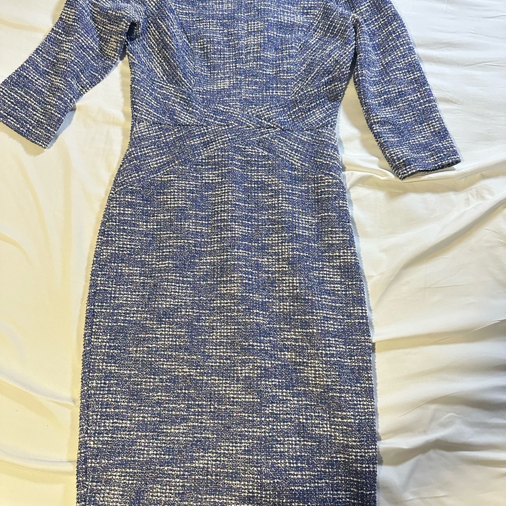 Heathered Blue and White Sheath Dress with Bateau Neckline
